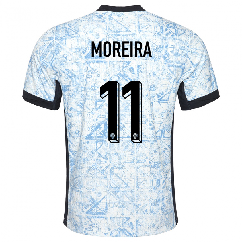 Dames Portugal Diego Moreira #11 Crème Blauw Uitshirt Uittenue 24-26 T-Shirt