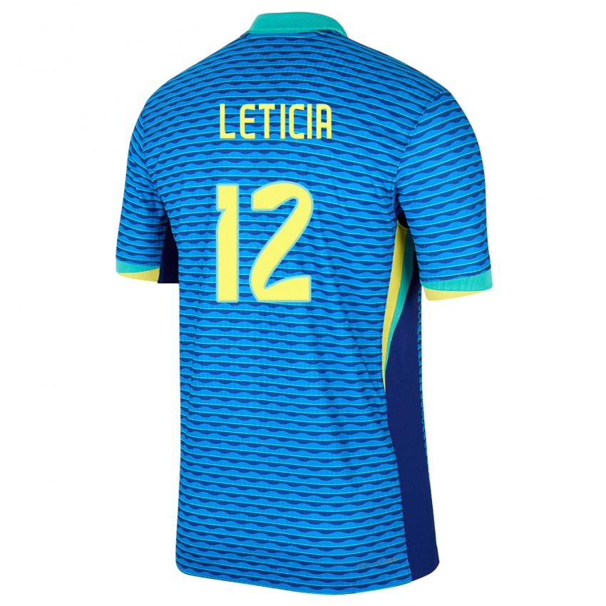 Dames Brazilië Leticia #12 Blauw Uitshirt Uittenue 24-26 T-Shirt