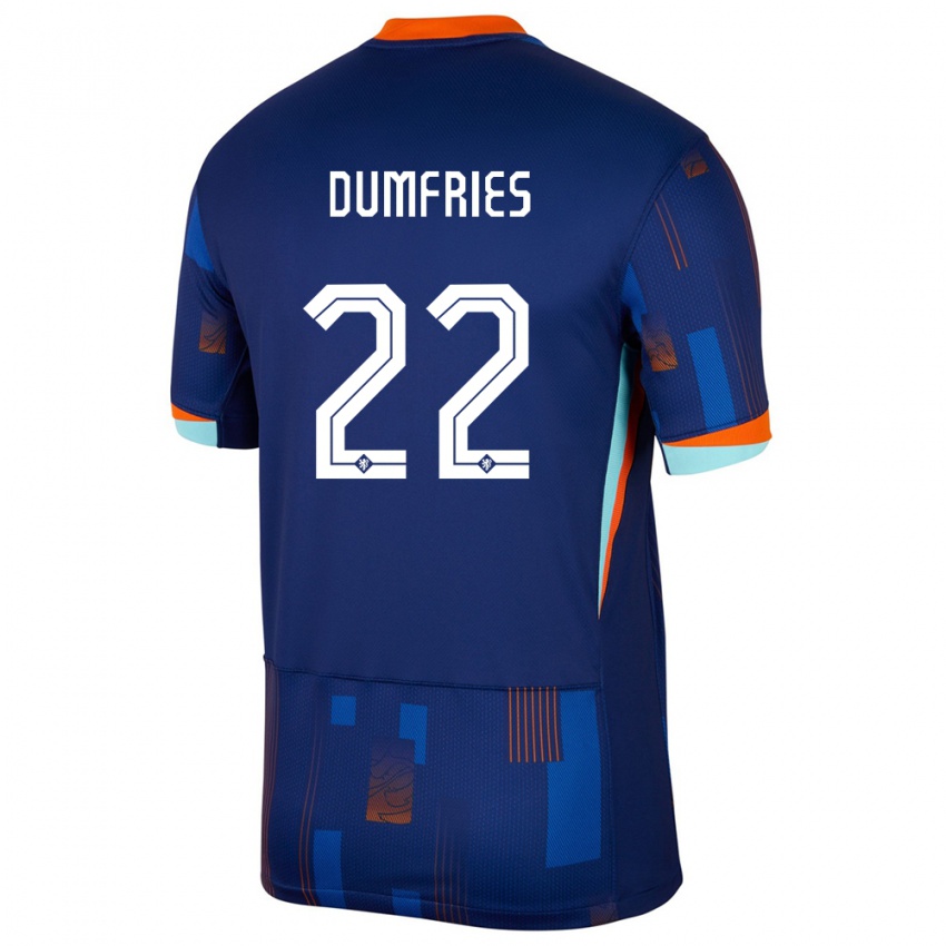 Dames Nederland Denzel Dumfries #22 Blauw Uitshirt Uittenue 24-26 T-Shirt