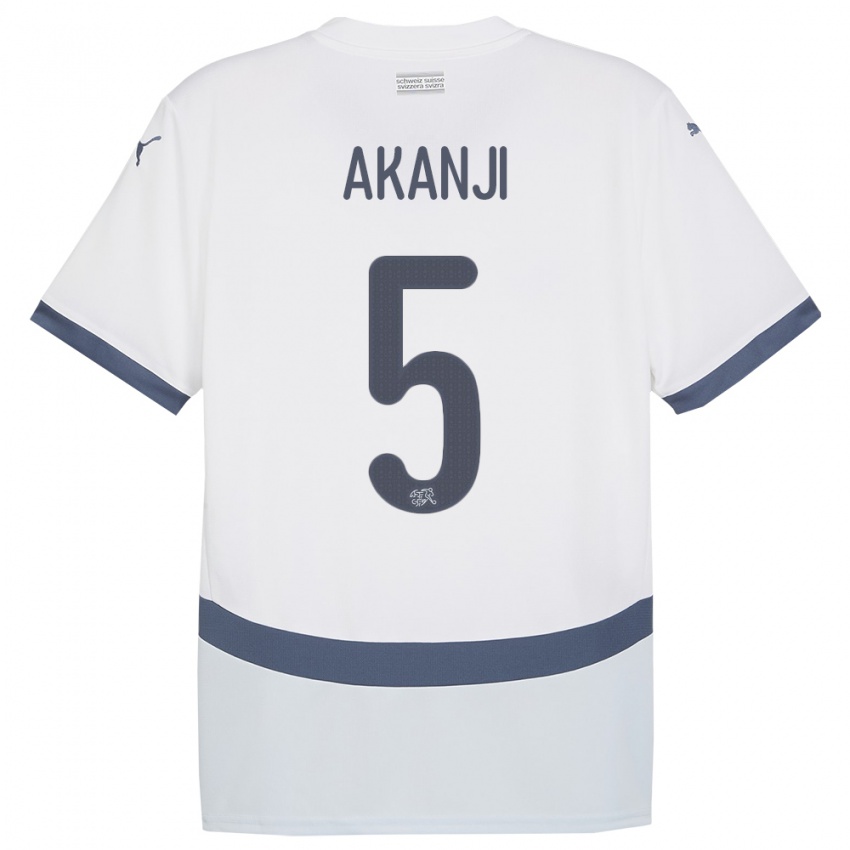 Dames Zwitserland Manuel Akanji #5 Wit Uitshirt Uittenue 24-26 T-Shirt