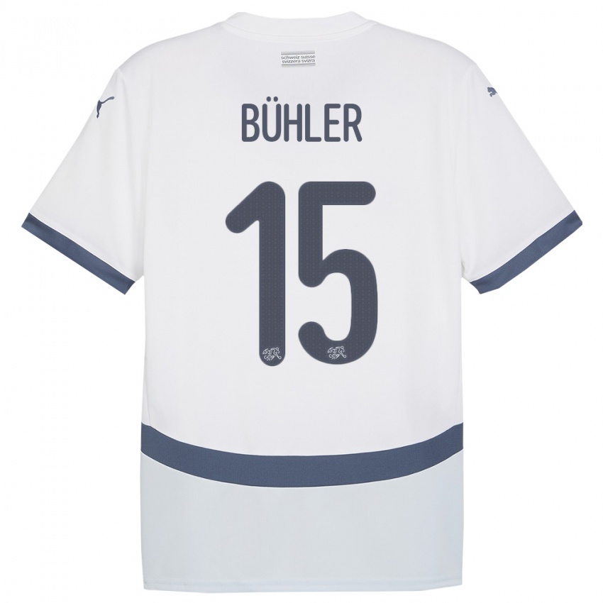 Dames Zwitserland Luana Buhler #15 Wit Uitshirt Uittenue 24-26 T-Shirt