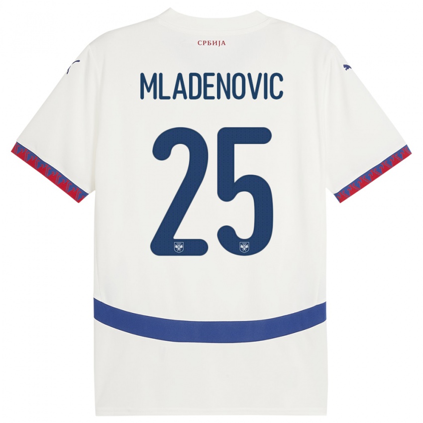 Dames Servië Filip Mladenovic #25 Wit Uitshirt Uittenue 24-26 T-Shirt