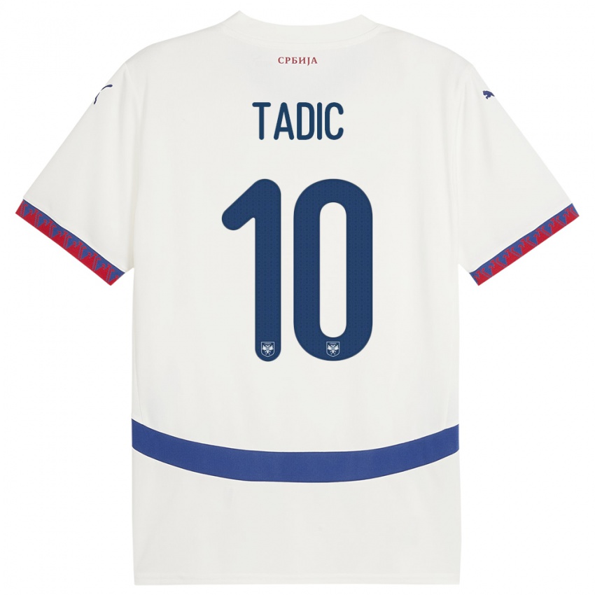 Dames Servië Dusan Tadic #10 Wit Uitshirt Uittenue 24-26 T-Shirt