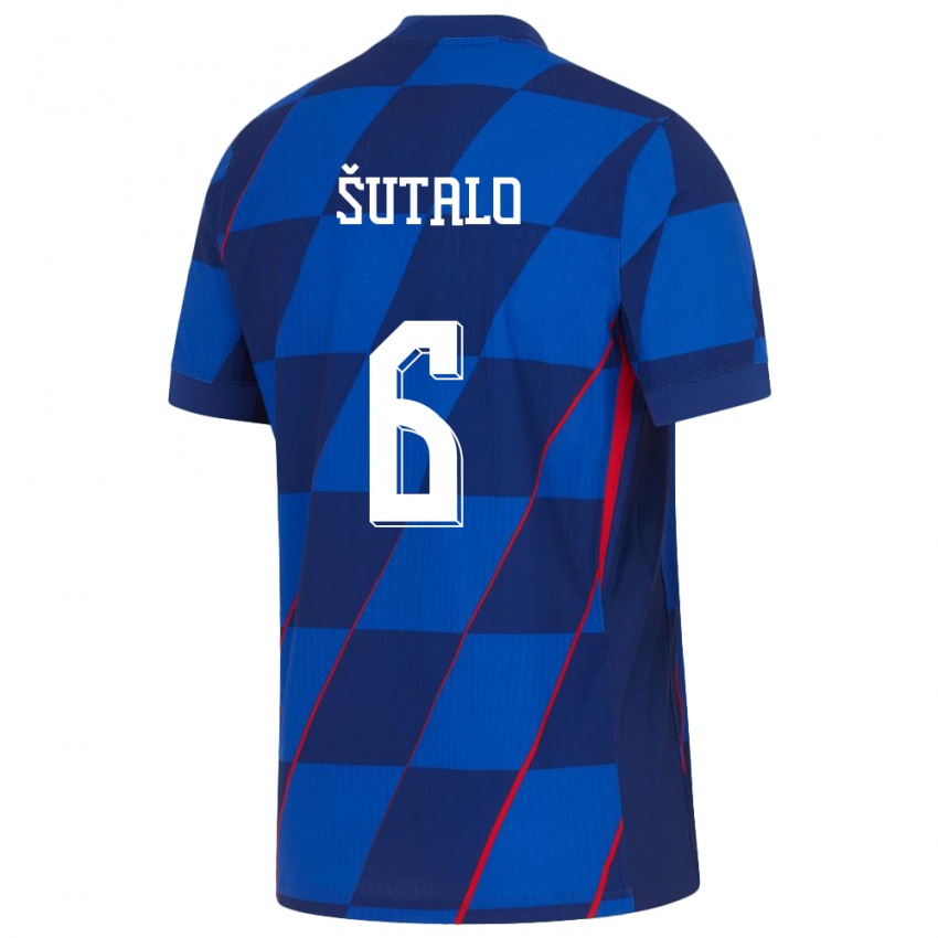 Dames Kroatië Josip Sutalo #6 Blauw Uitshirt Uittenue 24-26 T-Shirt