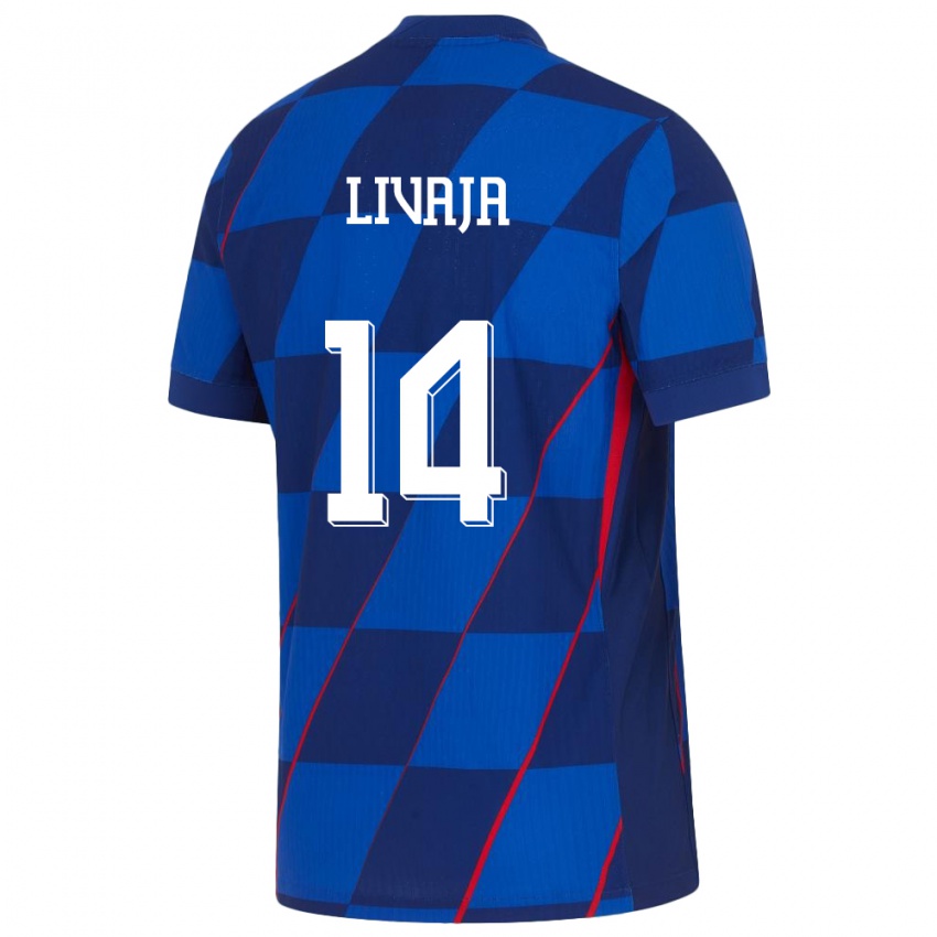 Dames Kroatië Marko Livaja #14 Blauw Uitshirt Uittenue 24-26 T-Shirt