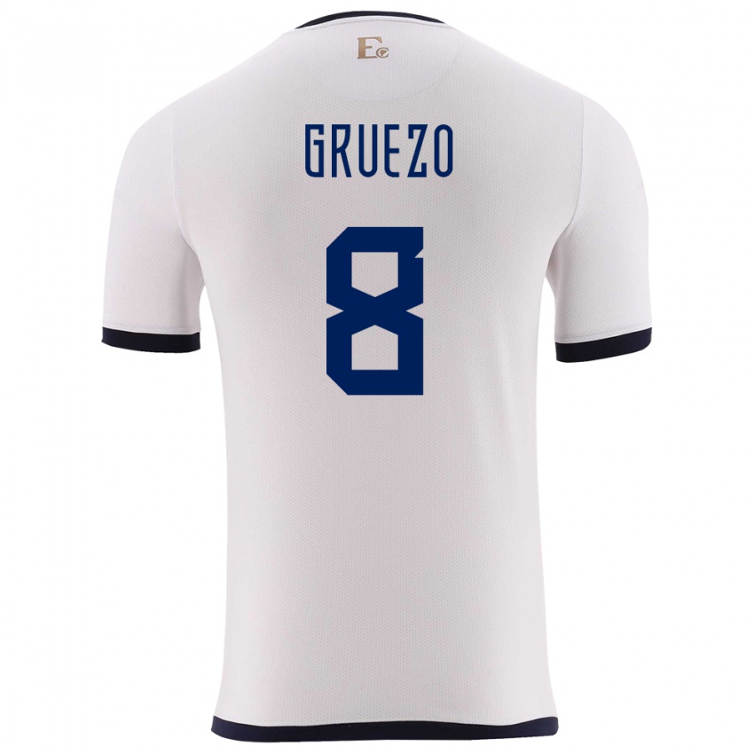 Dames Ecuador Carlos Gruezo #8 Wit Uitshirt Uittenue 24-26 T-Shirt