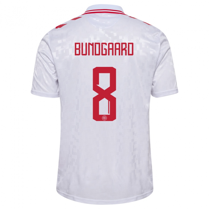 Dames Denemarken Filip Bundgaard #8 Wit Uitshirt Uittenue 24-26 T-Shirt