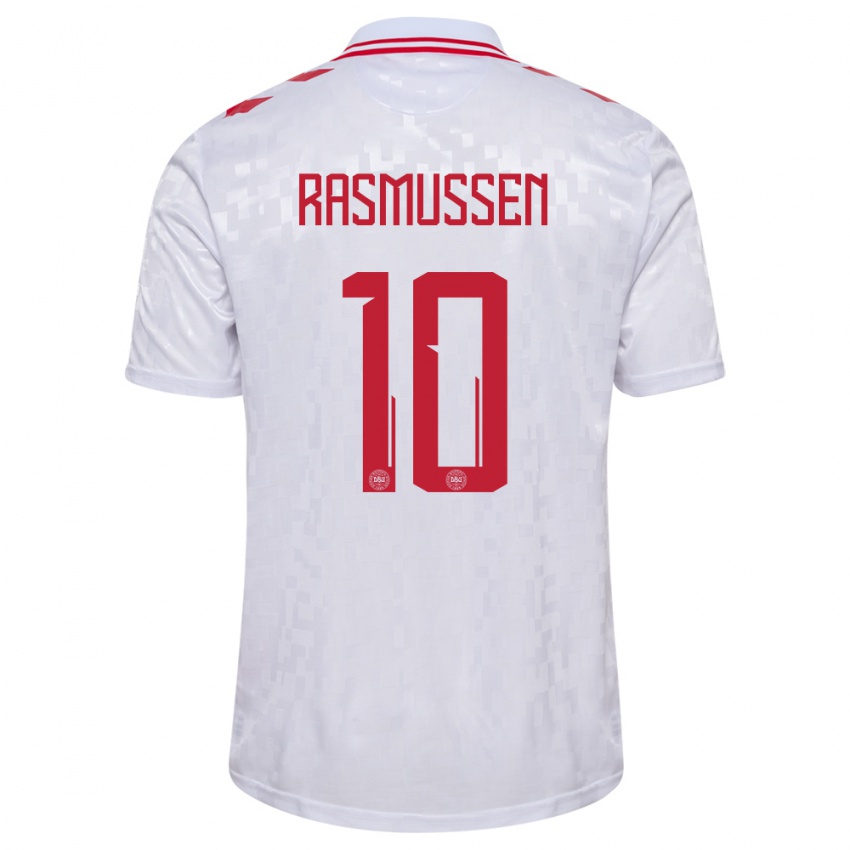 Dames Denemarken Christian Rasmussen #10 Wit Uitshirt Uittenue 24-26 T-Shirt