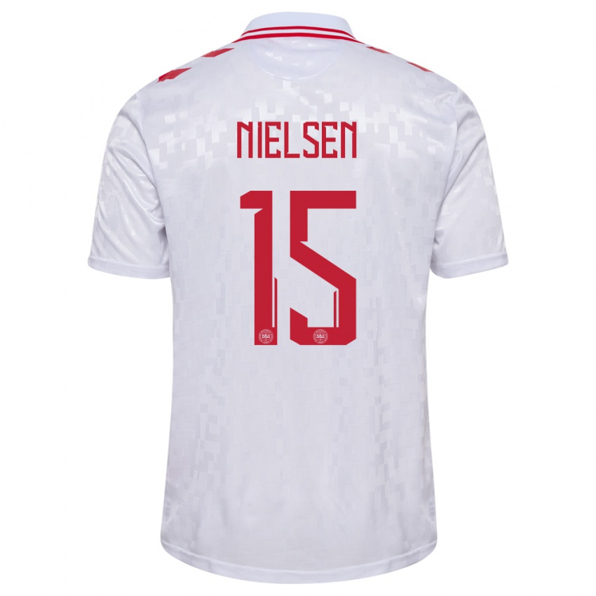 Dames Denemarken Villads Nielsen #15 Wit Uitshirt Uittenue 24-26 T-Shirt