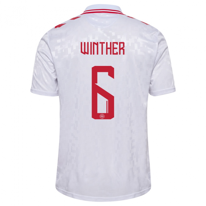 Dames Denemarken Casper Winther #6 Wit Uitshirt Uittenue 24-26 T-Shirt