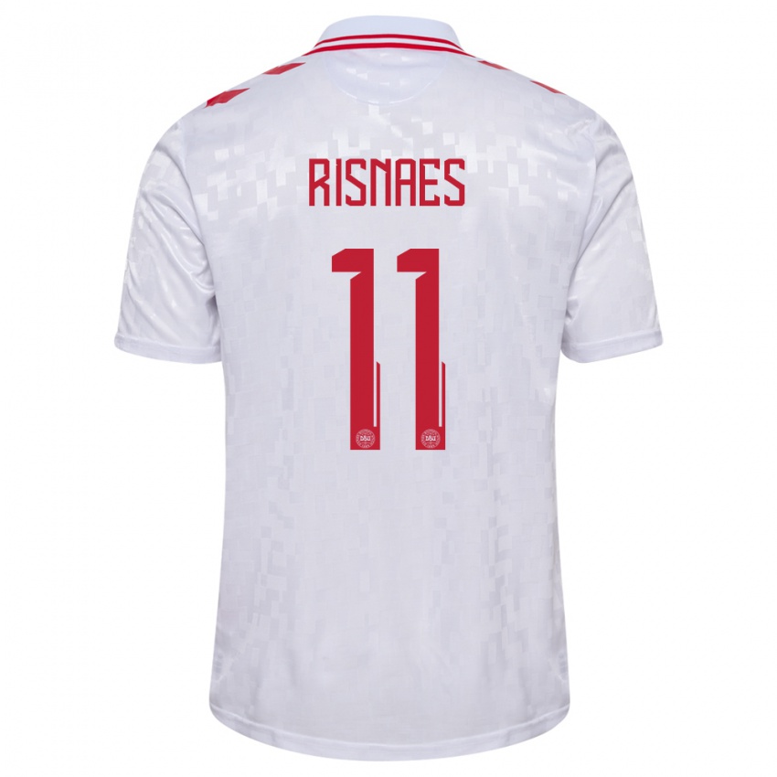 Dames Denemarken Roberto Risnaes #11 Wit Uitshirt Uittenue 24-26 T-Shirt