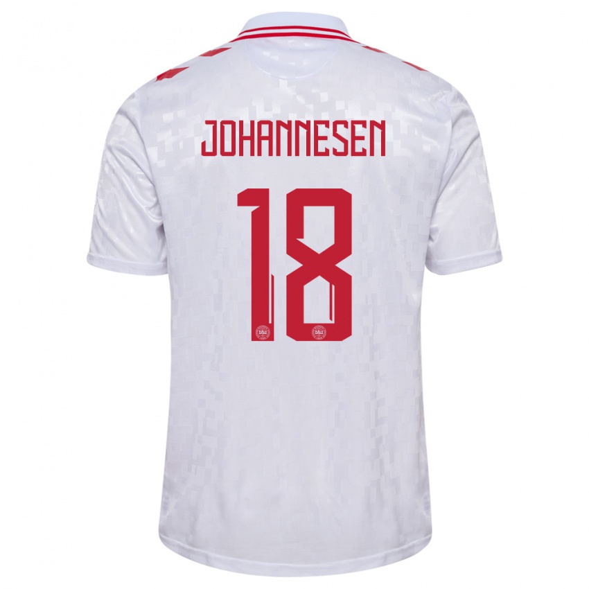 Dames Denemarken Sofus Johannesen #18 Wit Uitshirt Uittenue 24-26 T-Shirt