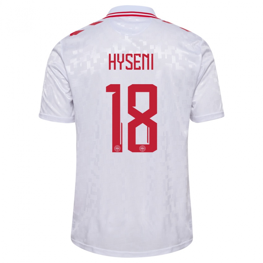 Dames Denemarken Olti Hyseni #18 Wit Uitshirt Uittenue 24-26 T-Shirt