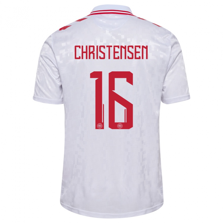 Dames Denemarken Oliver Christensen #16 Wit Uitshirt Uittenue 24-26 T-Shirt