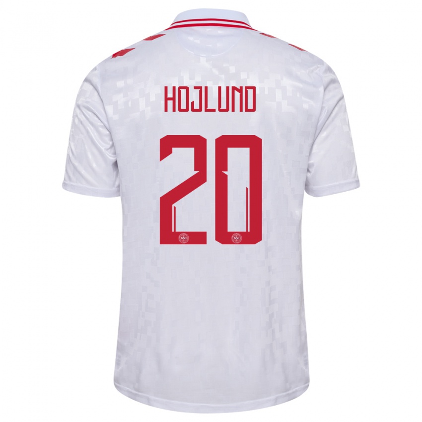 Dames Denemarken Rasmus Hojlund #20 Wit Uitshirt Uittenue 24-26 T-Shirt