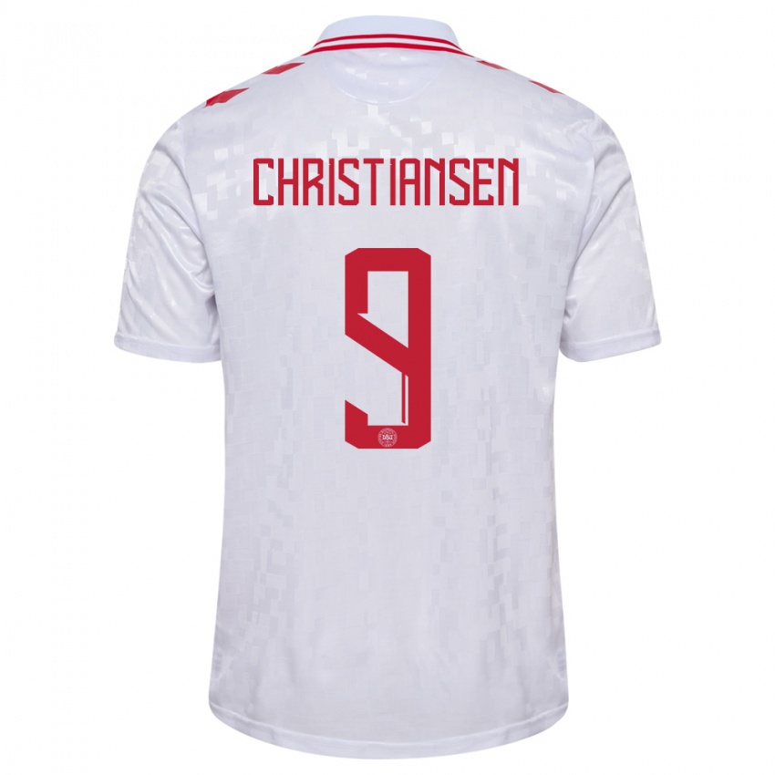 Dames Denemarken Nanna Christiansen #9 Wit Uitshirt Uittenue 24-26 T-Shirt