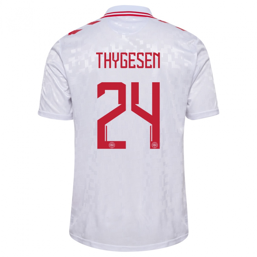 Dames Denemarken Sarah Thygesen #24 Wit Uitshirt Uittenue 24-26 T-Shirt