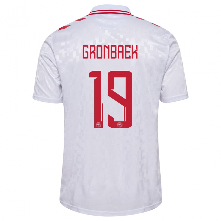 Dames Denemarken Albert Gronbaek #19 Wit Uitshirt Uittenue 24-26 T-Shirt