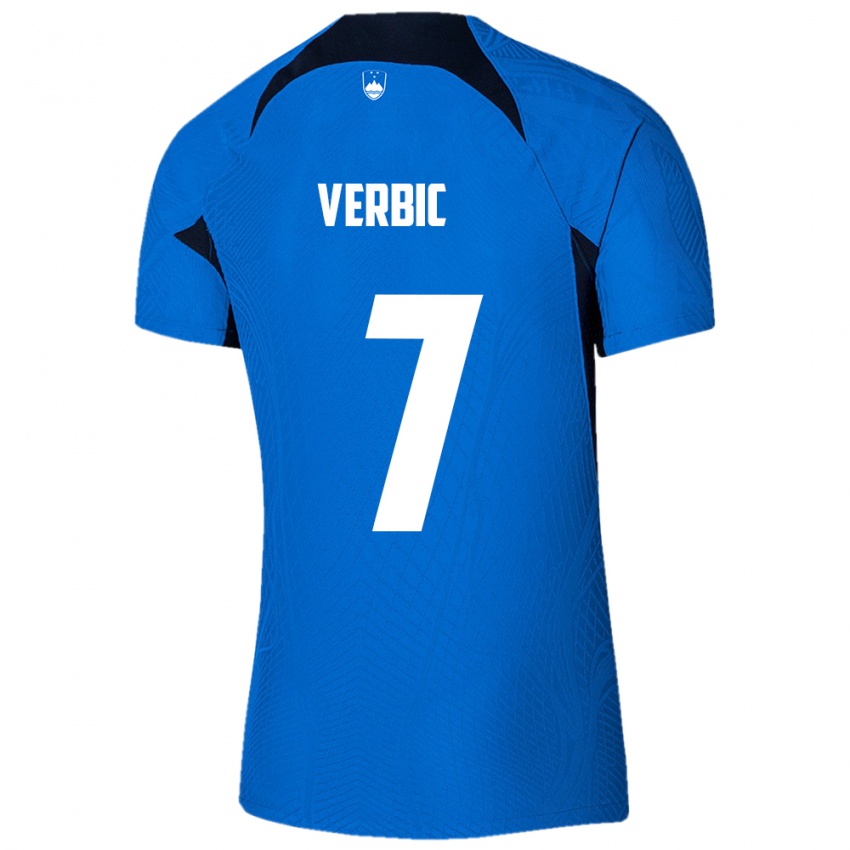 Dames Slovenië Benjamin Verbic #7 Blauw Uitshirt Uittenue 24-26 T-Shirt