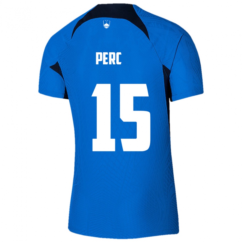 Dames Slovenië Nick Perc #15 Blauw Uitshirt Uittenue 24-26 T-Shirt