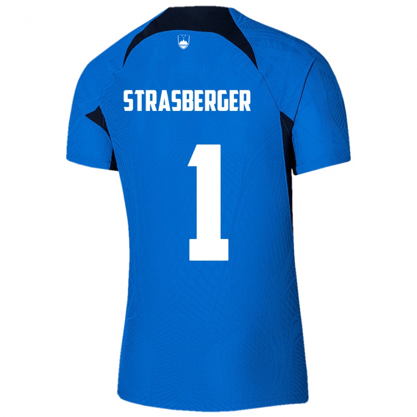 Dames Slovenië Tim Strasberger #1 Blauw Uitshirt Uittenue 24-26 T-Shirt