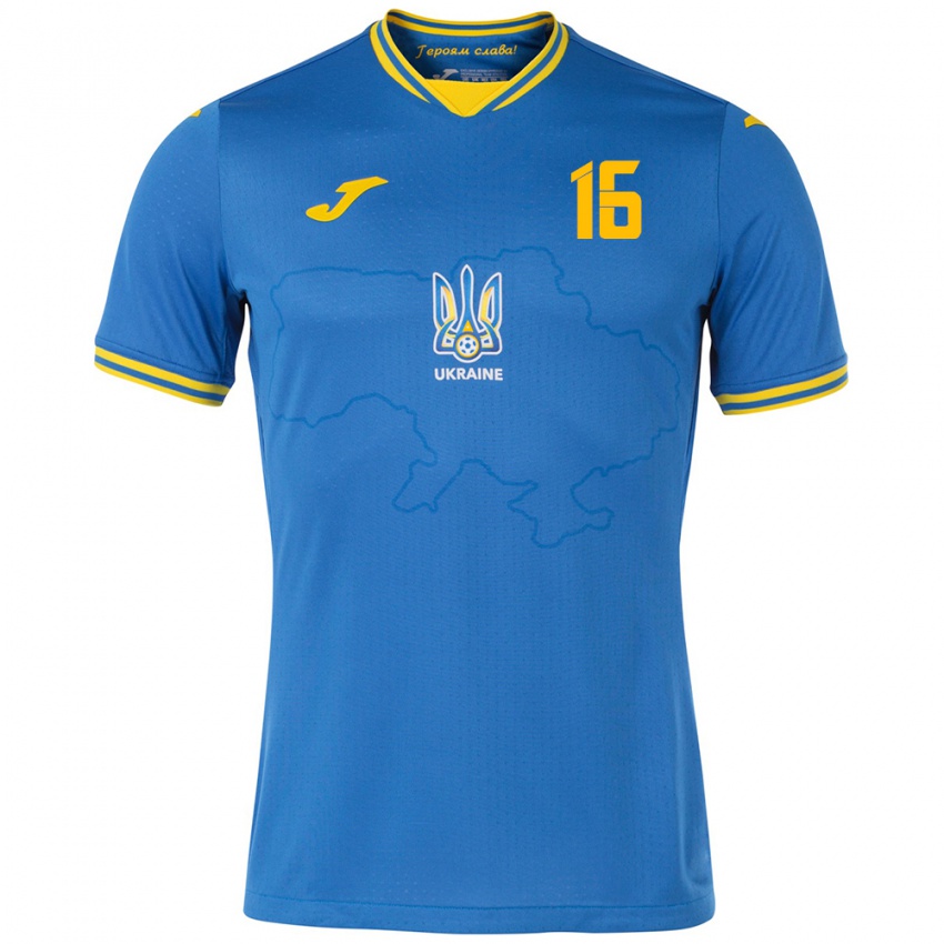 Dames Oekraïne Olha Ovdiychuk #16 Blauw Uitshirt Uittenue 24-26 T-Shirt