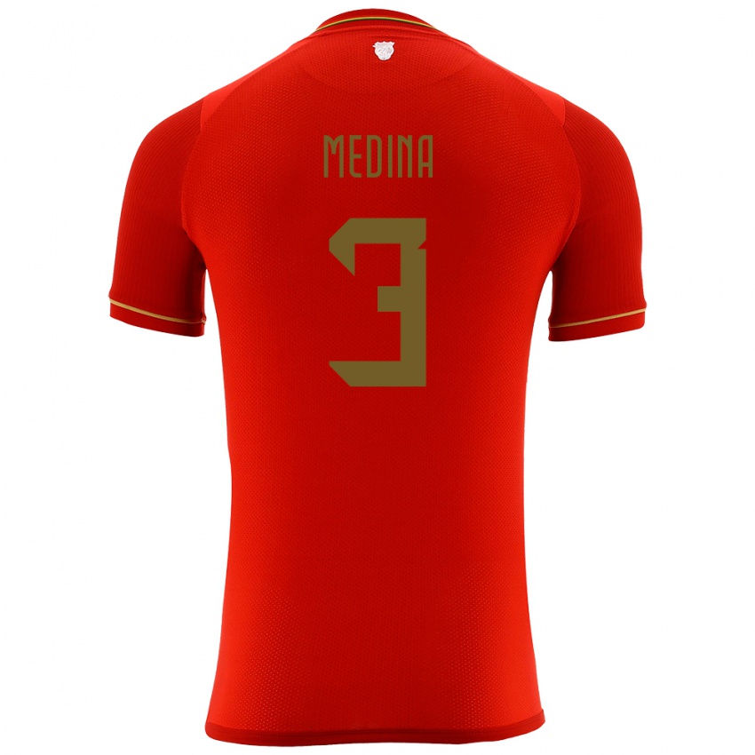 Dames Bolivia Diego Medina #3 Rood Uitshirt Uittenue 24-26 T-Shirt