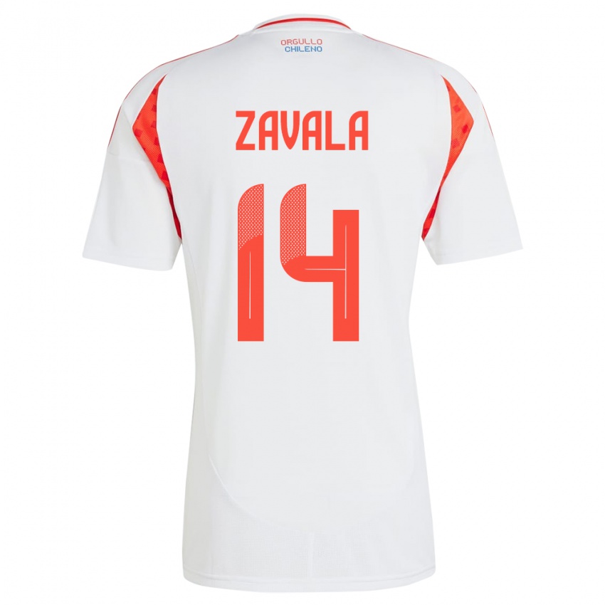 Dames Chili Cristián Zavala #14 Wit Uitshirt Uittenue 24-26 T-Shirt