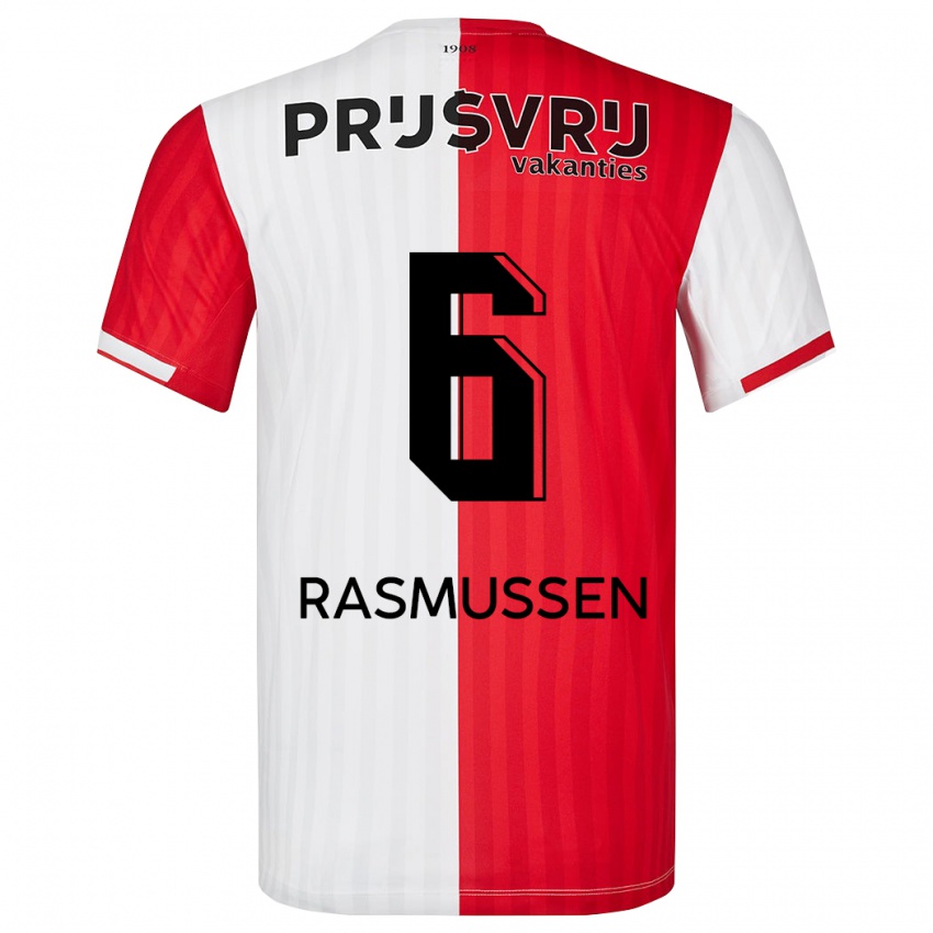 Kinderen Jacob Rasmussen #6 Rood Wit Thuisshirt Thuistenue 2023/24 T-Shirt
