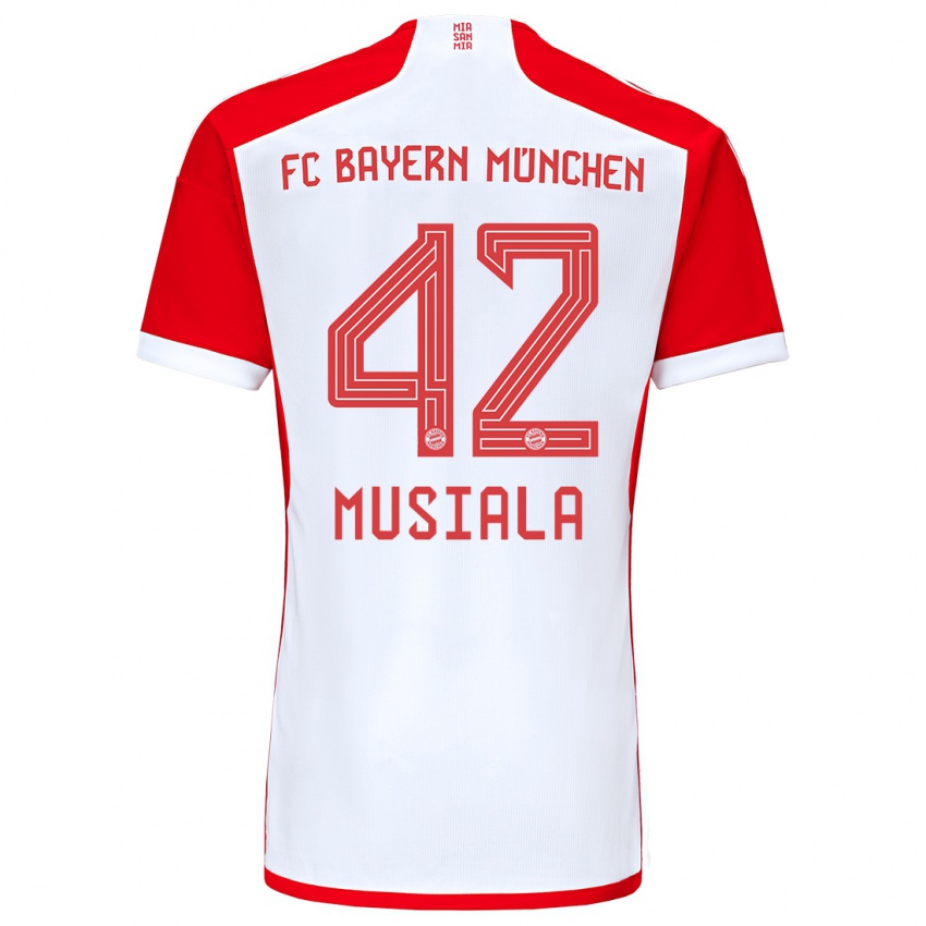 Kinderen Jamal Musiala #42 Rood Wit Thuisshirt Thuistenue 2023/24 T-Shirt