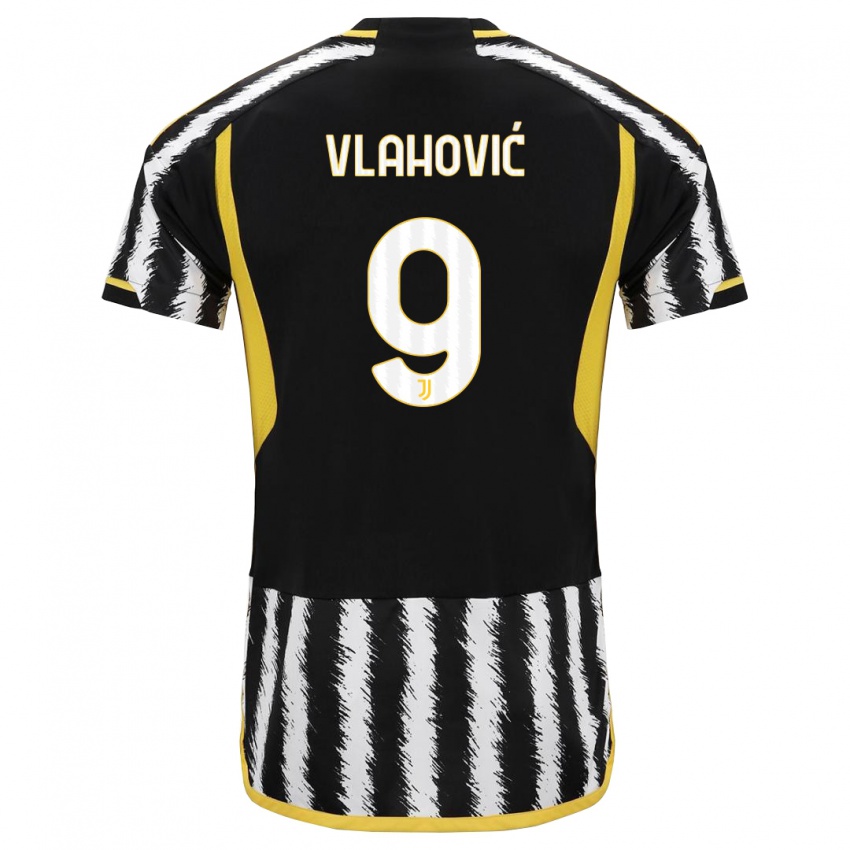 Kinderen Dusan Vlahovic #9 Zwart Wit Thuisshirt Thuistenue 2023/24 T-Shirt