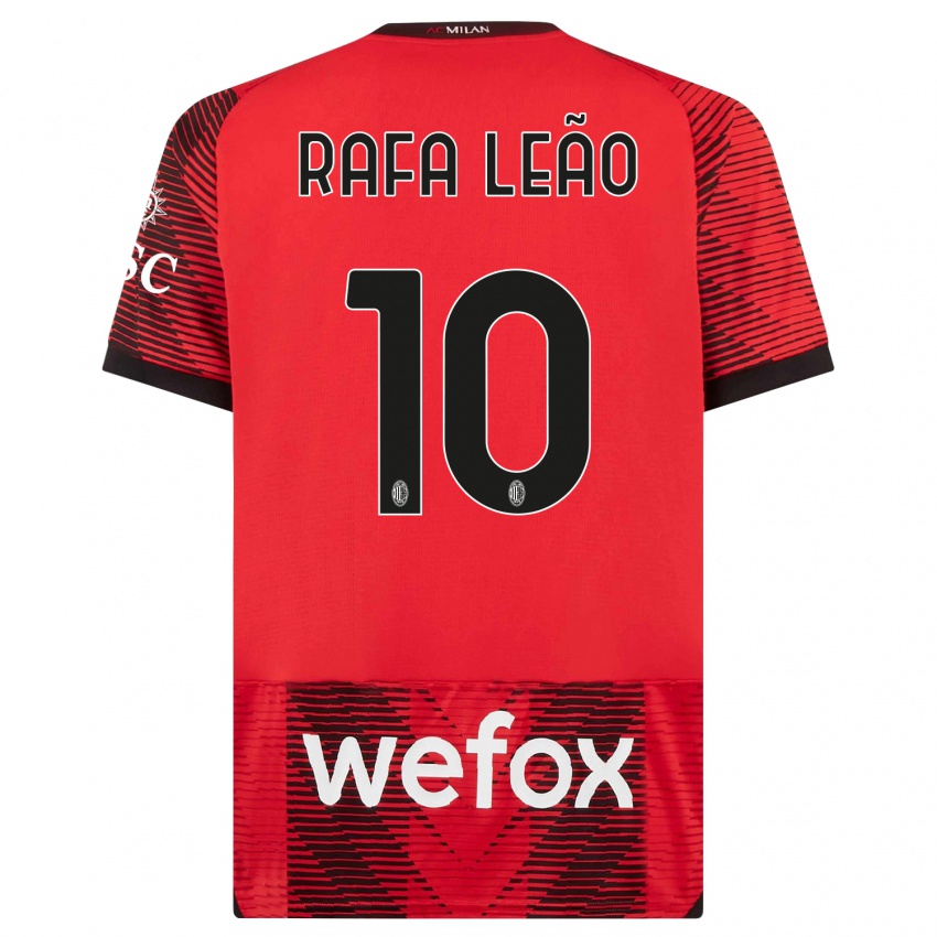 Kinderen Rafael Leao #10 Rood Zwart Thuisshirt Thuistenue 2023/24 T-Shirt