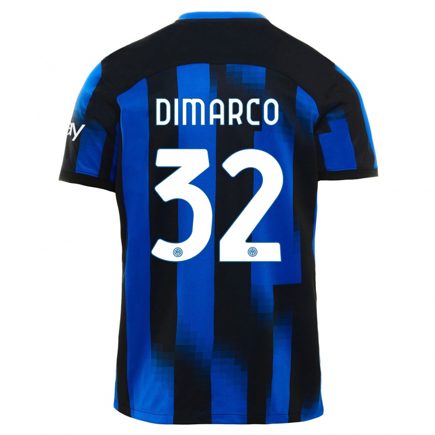 Kinderen Federico Dimarco #32 Zwart Blauw Thuisshirt Thuistenue 2023/24 T-Shirt