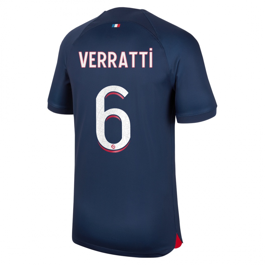 Kinderen Marco Verratti #6 Blauw Rood Thuisshirt Thuistenue 2023/24 T-Shirt