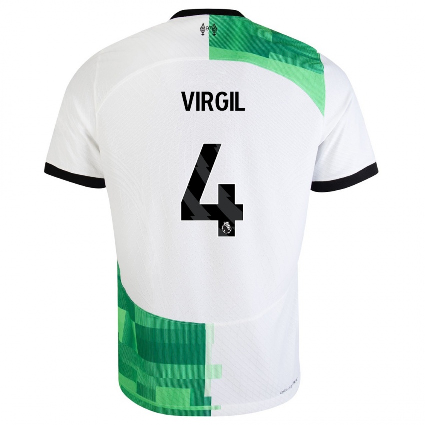Kinderen Virgil Van Dijk #4 Wit Groen Uitshirt Uittenue 2023/24 T-Shirt