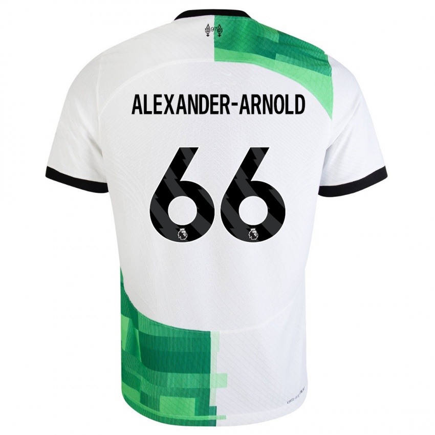 Kinderen Trent Alexander-Arnold #66 Wit Groen Uitshirt Uittenue 2023/24 T-Shirt