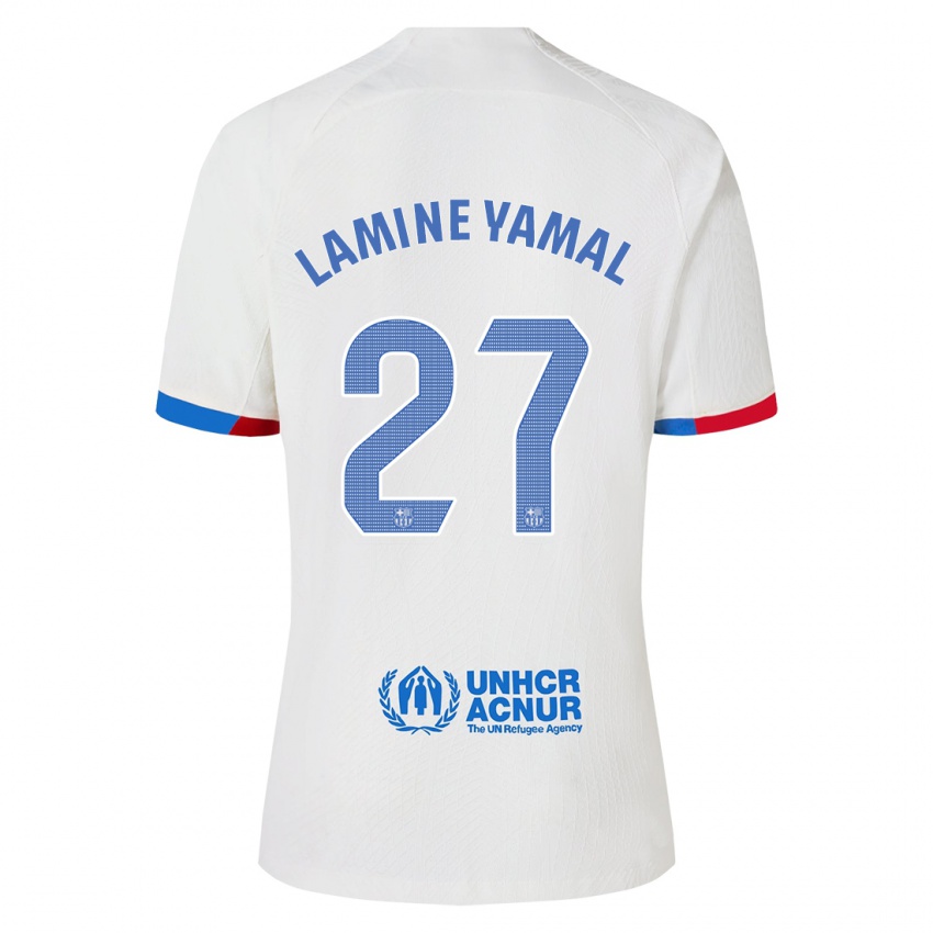 Kinderen Lamine Yamal #27 Wit Uitshirt Uittenue 2023/24 T-Shirt