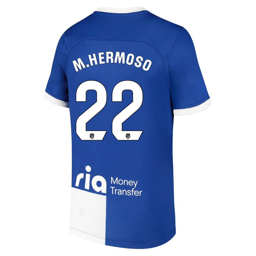 Kinderen Mario Hermoso #22 Blauw Wit Uitshirt Uittenue 2023/24 T-Shirt