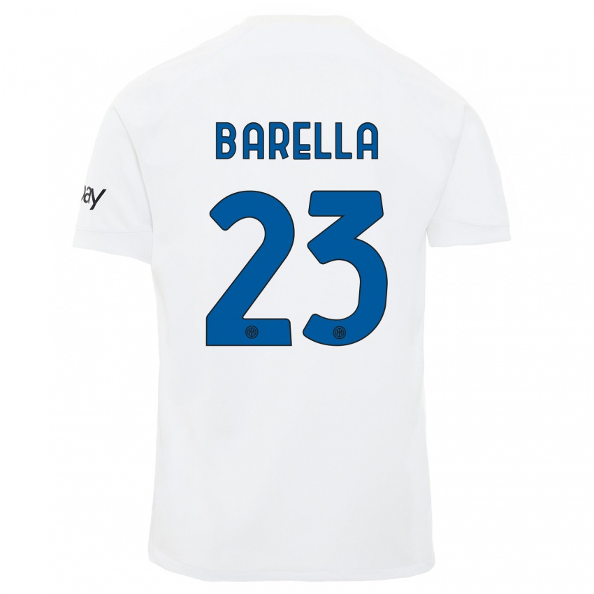Kinderen Nicolo Barella #23 Wit Uitshirt Uittenue 2023/24 T-Shirt