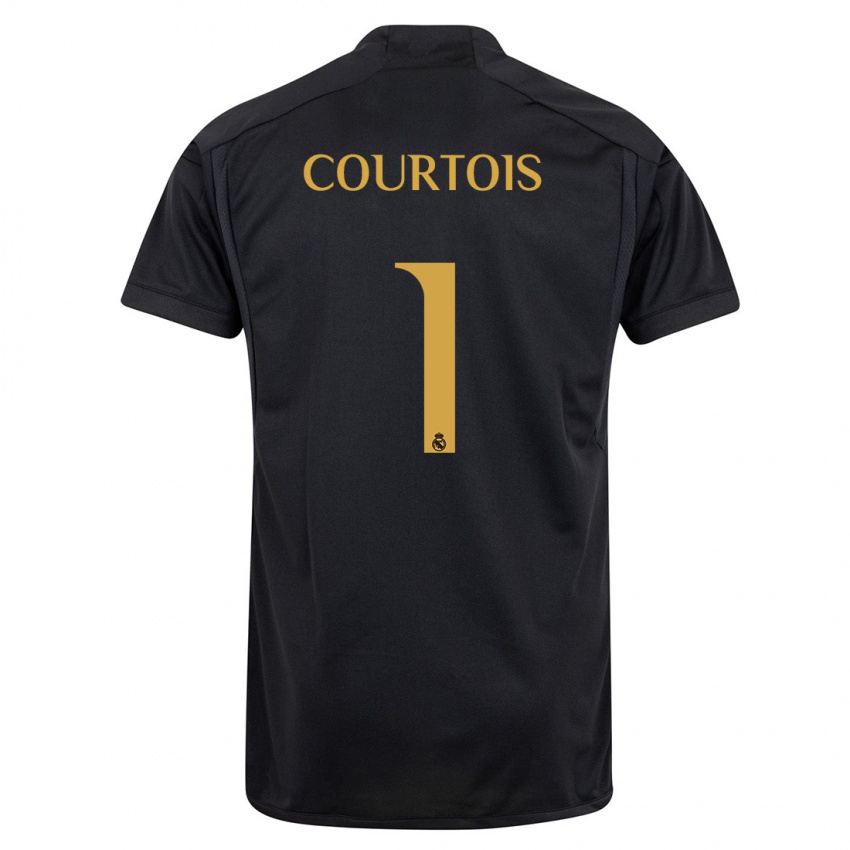 Kinderen Thibaut Courtois #1 Zwart Thuisshirt Derde Tenue 2023/24 T-Shirt