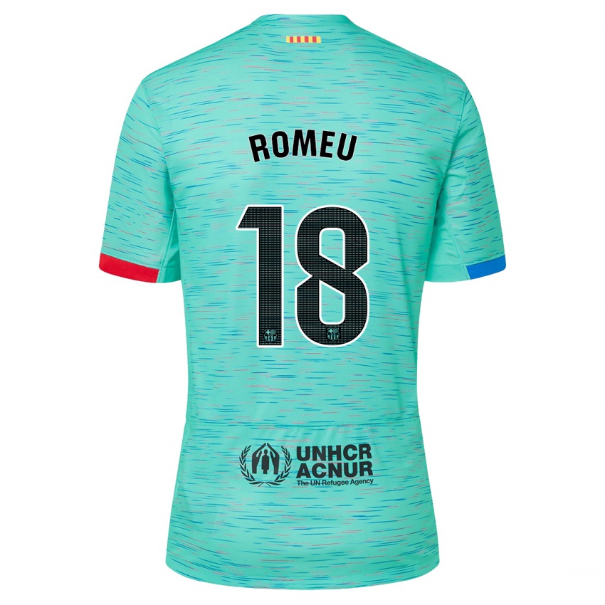 Kinderen Oriol Romeu #18 Licht Aqua Thuisshirt Derde Tenue 2023/24 T-Shirt