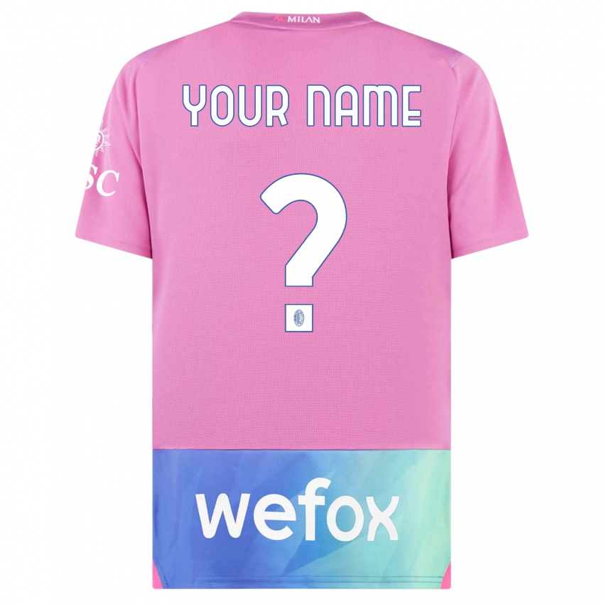 Kinderen Uw Naam #0 Roze Paars Thuisshirt Derde Tenue 2023/24 T-Shirt