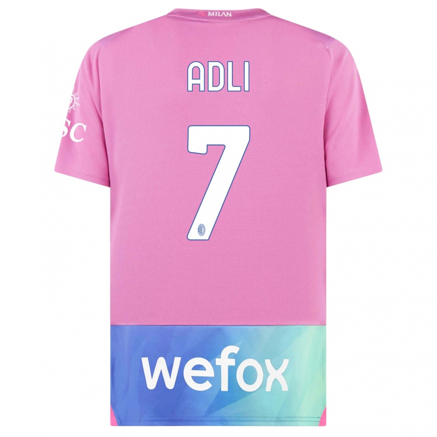 Kinderen Yacine Adli #7 Roze Paars Thuisshirt Derde Tenue 2023/24 T-Shirt