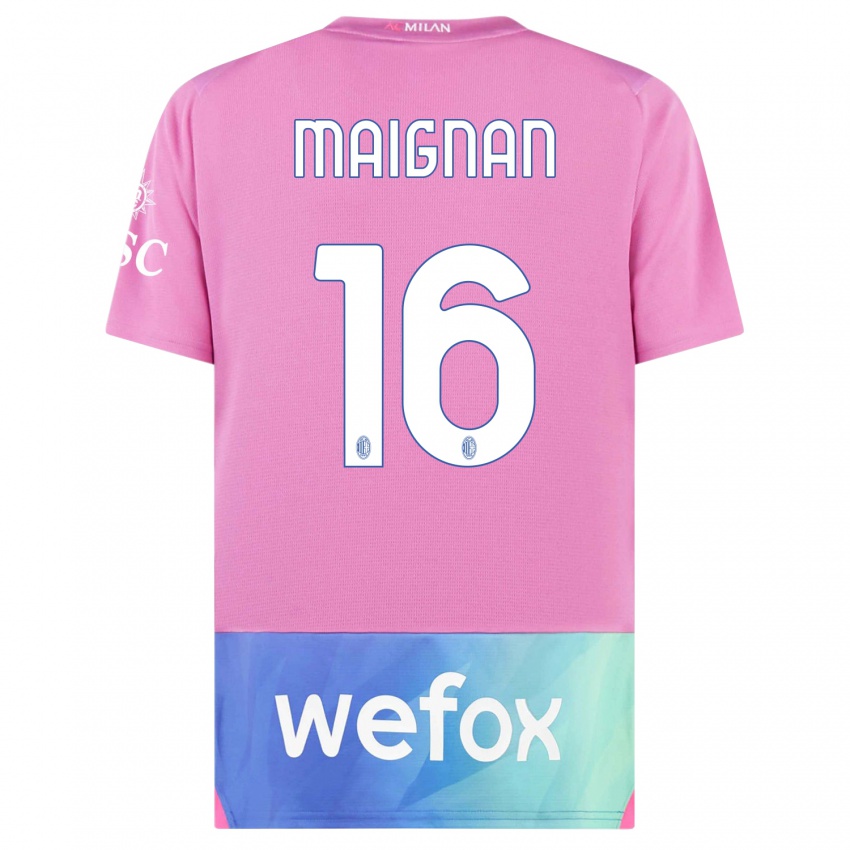 Kinderen Mike Maignan #16 Roze Paars Thuisshirt Derde Tenue 2023/24 T-Shirt