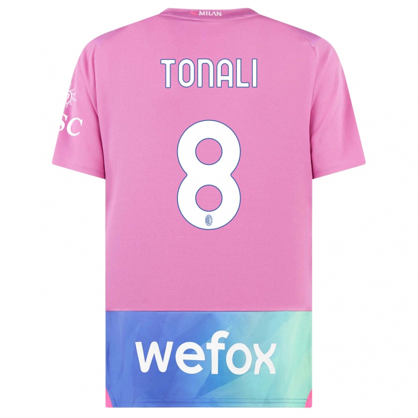 Kinderen Sandro Tonali #8 Roze Paars Thuisshirt Derde Tenue 2023/24 T-Shirt