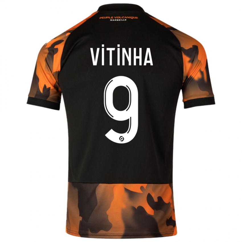 Kinderen Vitinha #9 Zwart Oranje Thuisshirt Derde Tenue 2023/24 T-Shirt