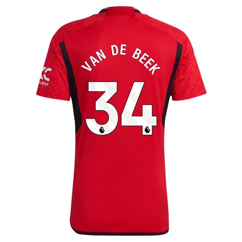 Heren Donny Van De Beek #34 Rood Thuisshirt Thuistenue 2023/24 T-Shirt