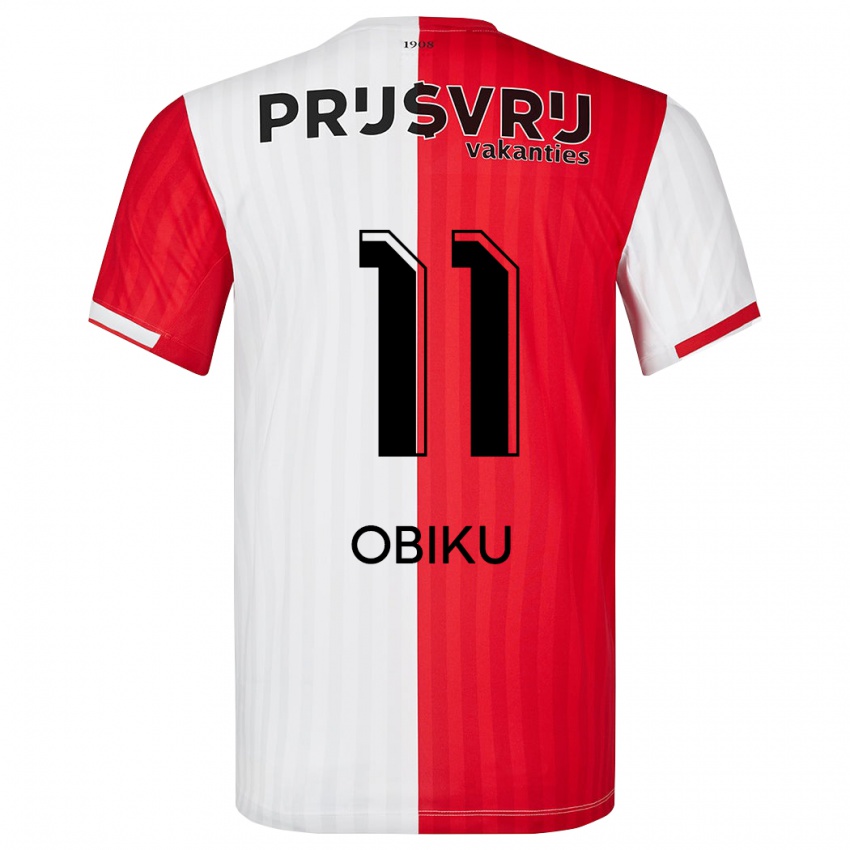 Heren Junior Obiku #11 Rood Wit Thuisshirt Thuistenue 2023/24 T-Shirt