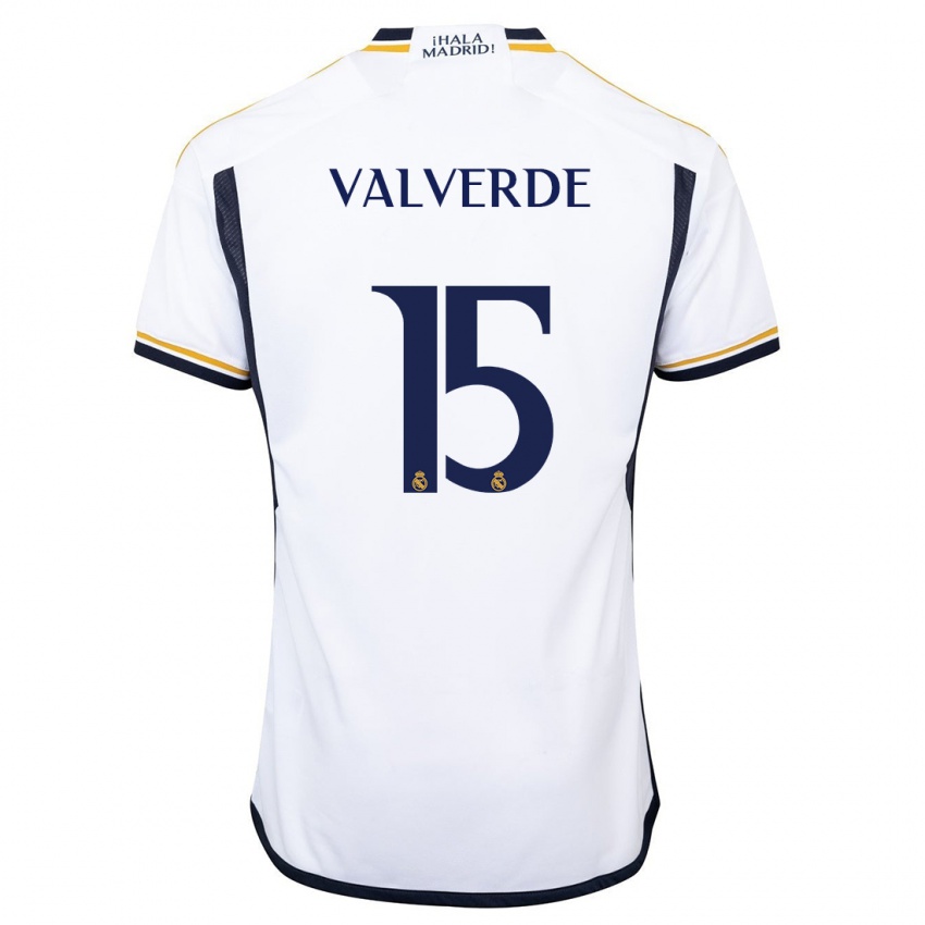 Heren Federico Valverde #15 Wit Thuisshirt Thuistenue 2023/24 T-Shirt