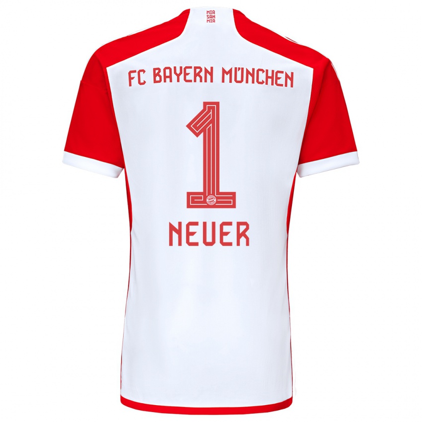 Heren Manuel Neuer #1 Rood Wit Thuisshirt Thuistenue 2023/24 T-Shirt